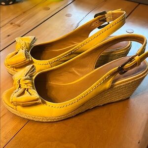Franco Sarto Yellow Wedge Slingback Sandals